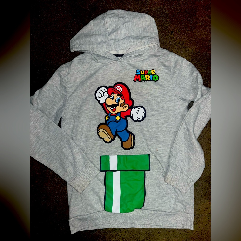 Nintendo Super Mario Brothers Tunnel Jump Grey Hoodie Sweatshirt Size XL